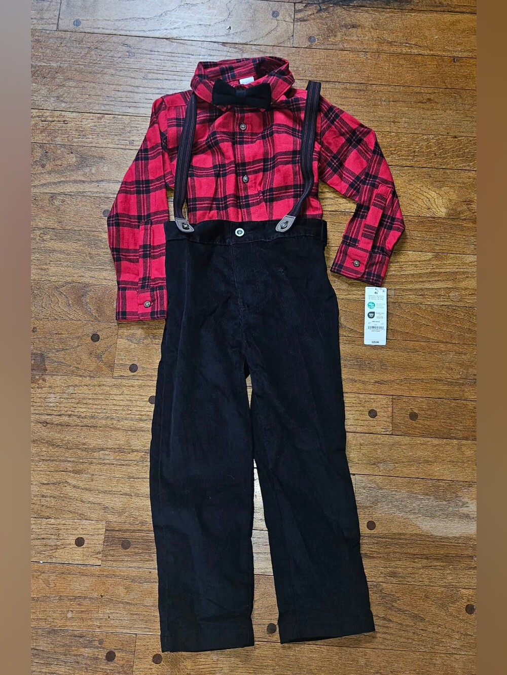 NWT Carter's holiday set red and black button-down shirt, black pants and tie 4T